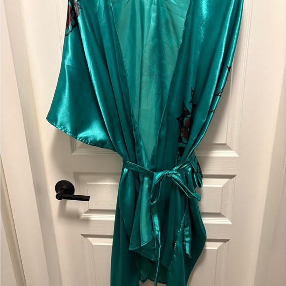 Satin Teal Kimono Robe - Picture 1 of 2